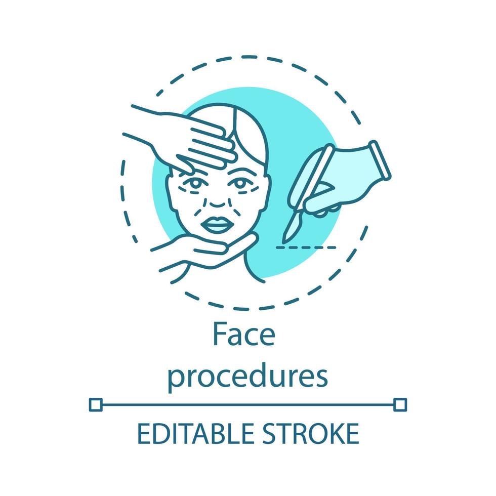 gezicht procedures concept icoon. plastische chirurgie idee dunne lijn illustratie. invasieve gezichtsbehandeling. ouder wordende huid. gezichtscontouren. vector geïsoleerde overzichtstekening. bewerkbare streek