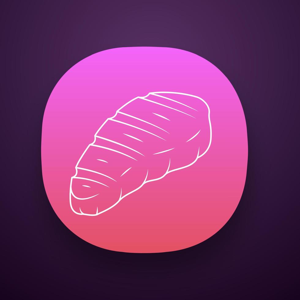 vlees steak app icoon. slagerij product. restaurant, grillbar, steakhouse menu. boeren vlees. gegrild, barbecuevoedsel. ui ux-gebruikersinterface. web- of mobiele applicatie. vector geïsoleerde illustratie