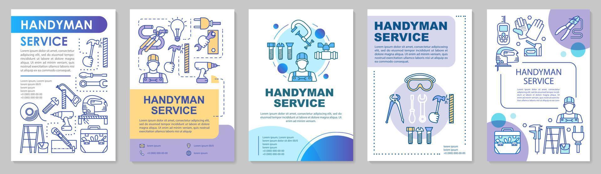 klusjesman service brochure sjabloon lay-out. reparatie aan huis. huis onderhoud. flyer, boekje, folder printontwerp met lineaire illustraties. vectorpaginalay-outs voor jaarverslagen, reclameposters vector