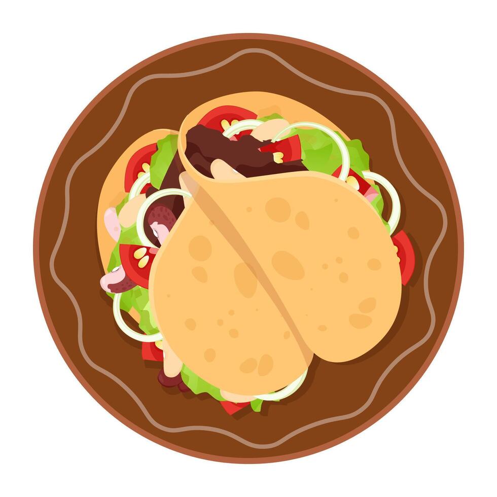 twee Mexicaans taco's met vulling Aan een bord vector