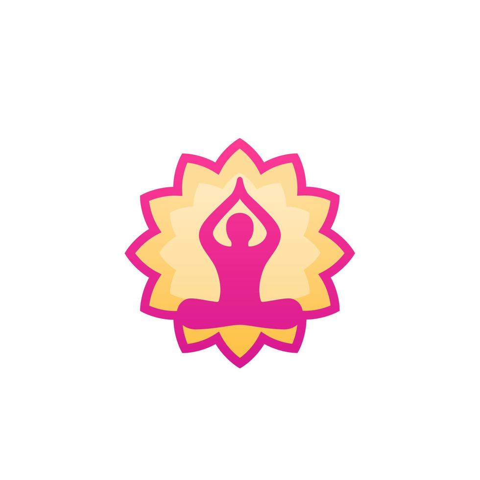 yoga-logo, man in lotushouding en bloem vector