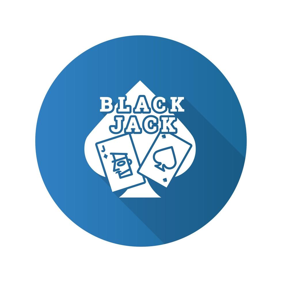 blackjack platte ontwerp lange schaduw glyph pictogram. kaartspel. eenentwintig. casino. vector silhouet illustratie