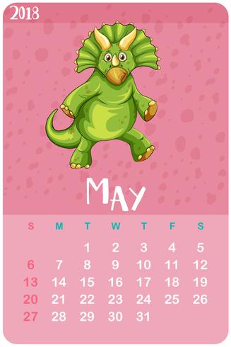 Kalendersjabloon voor mei met triceratops vector