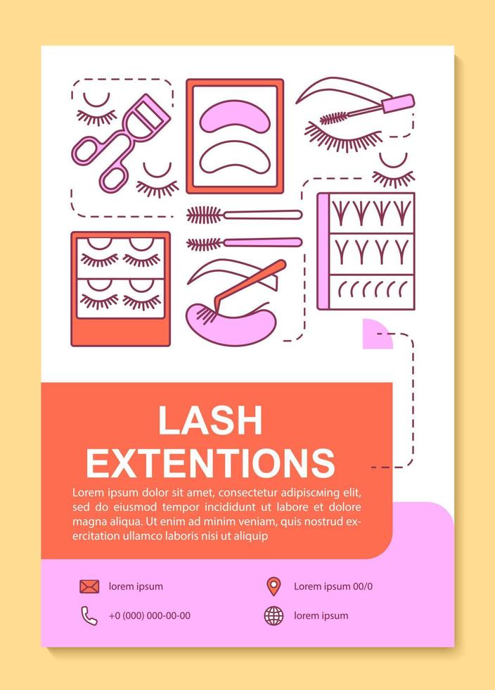 lash extension poster sjabloon lay-out. valse wimpers, wimpers verven procedure. banner, boekje, folder afdrukontwerp met lineaire pictogrammen. vector brochure pagina-indeling voor tijdschriften, reclamefolders