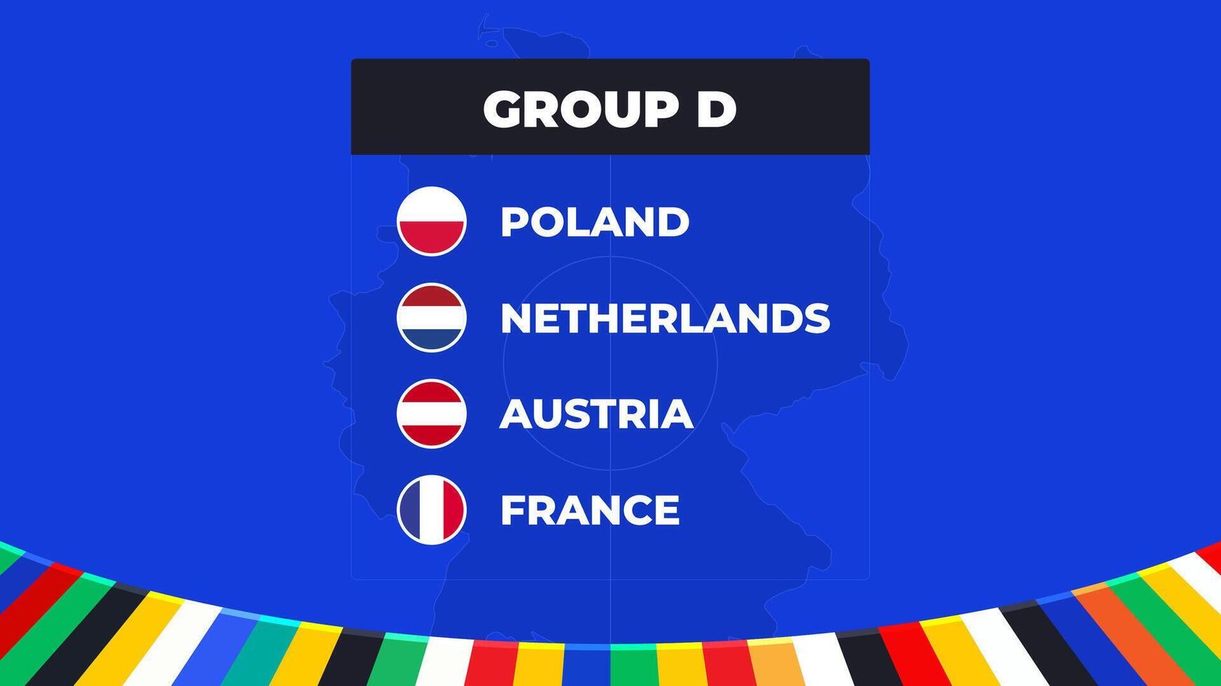 groep d van de Europese Amerikaans voetbal toernooi in Duitsland 2024 groep stadium van Europese voetbal wedstrijden in Duitsland vector