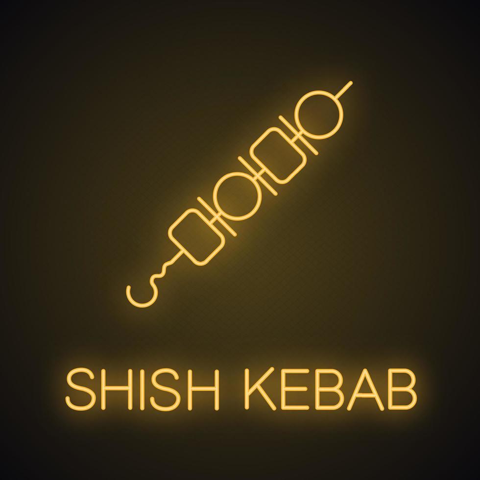 shish kebab neon licht icoon. brochettes van varkensvlees en groenten. sjasliek gloeiend teken. vector geïsoleerde illustratie