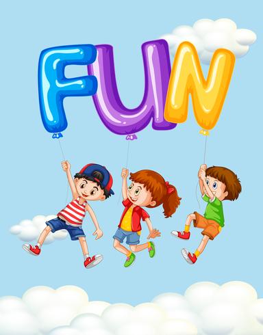 Drie kinderen en ballonnen voor woordplezier vector