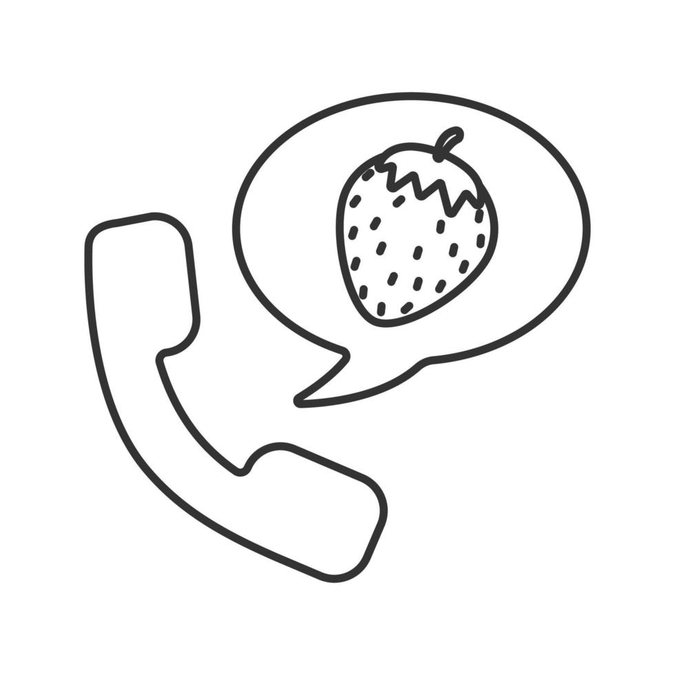 telefoon sex lineaire pictogram. dunne lijn illustratie. handset met aardbei in tekstballon. contour symbool. vector geïsoleerde overzichtstekening