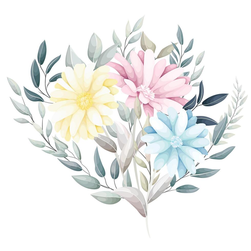 hand- getrokken aster bloemen krans boeket vector