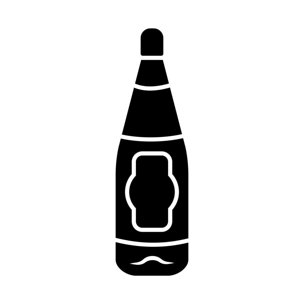 glazen fles met rood, dessertwijn glyph-pictogram. alcoholische drank, drank. kleur glazen drankfles. glaswerk in bar. silhouet symbool. negatieve ruimte. vector geïsoleerde illustratie