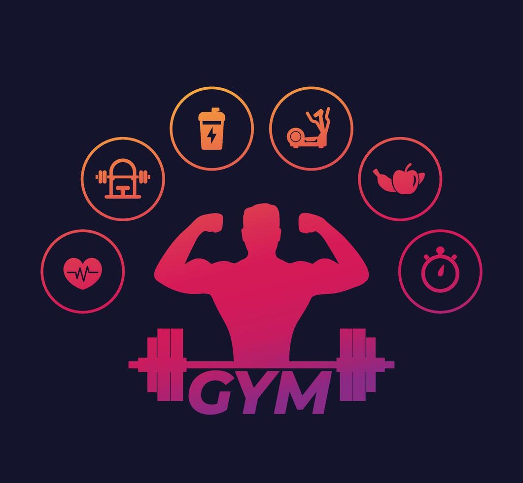 fitness en training vector iconen, gym en workout