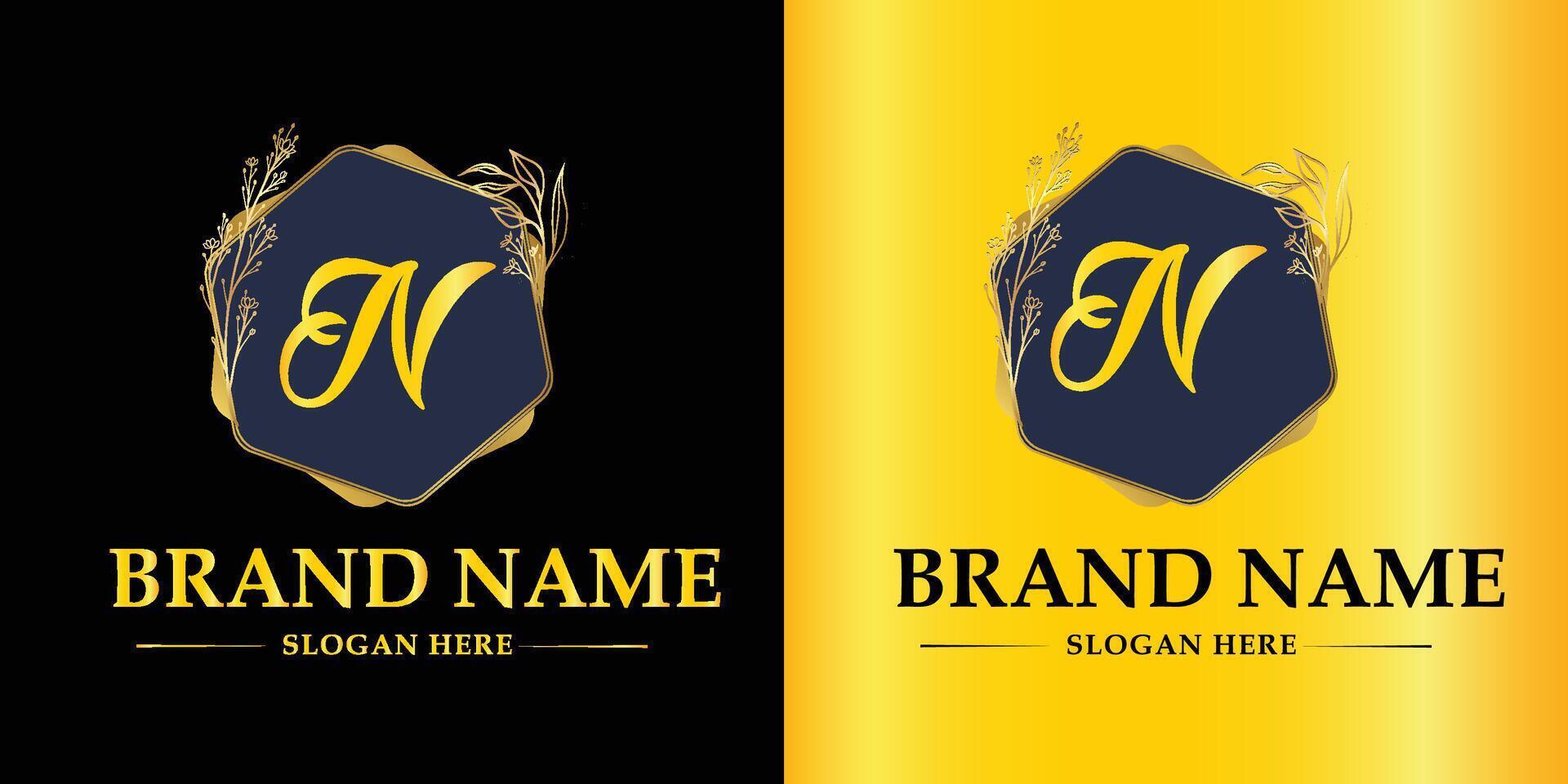 luxe logo met bedrijf naam in een cirkel. logos voor mode, bloem, schoonheid bedrijf. laatste n logo . vector