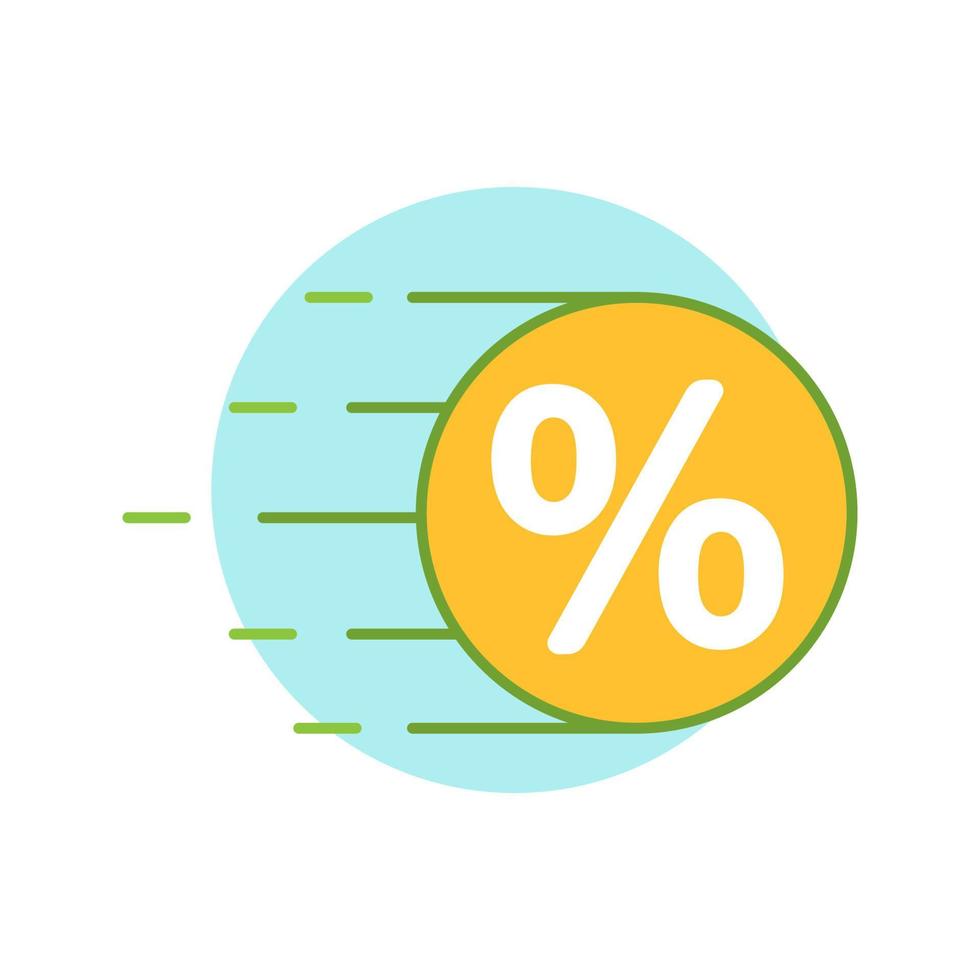 vliegende munt met procent kleur pictogram. uitverkoop. kortingsaanbieding. geïsoleerde vectorillustratie vector