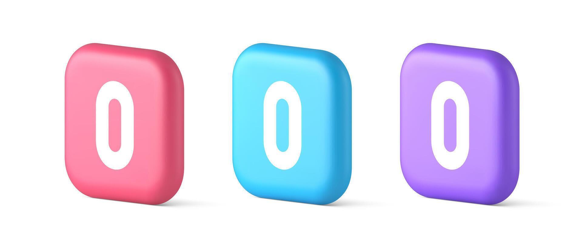 nul karakter aantal knop digitaal teken voor wiskunde tellen 3d toespraak bubbel icoon vector
