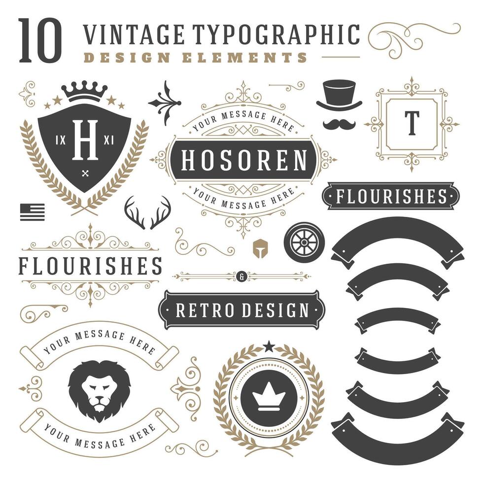 wijnoogst ontwerp elementen. pijlen, retro typografie, etiketten, linten, logos symbolen vector