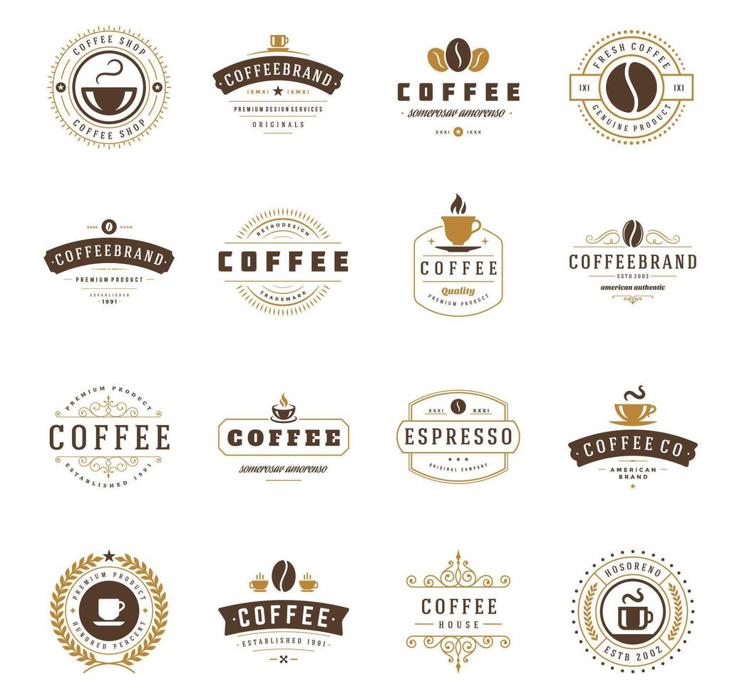 koffie winkel logo's, badges en etiketten ontwerp elementen reeks vector