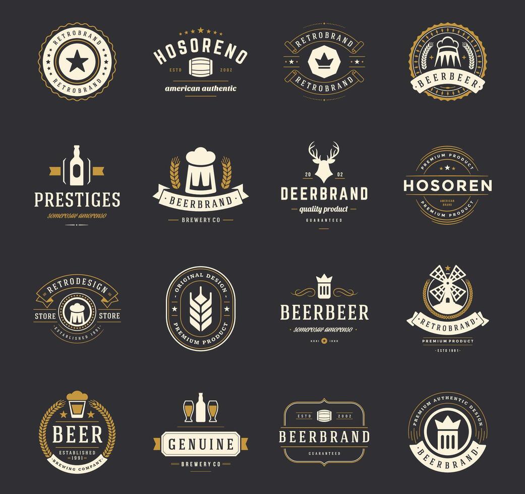reeks bier logo's, badges en etiketten wijnoogst stijl vector