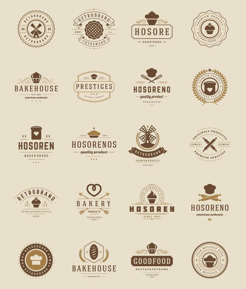 bakkerij winkel logo's, badges en etiketten ontwerp vector