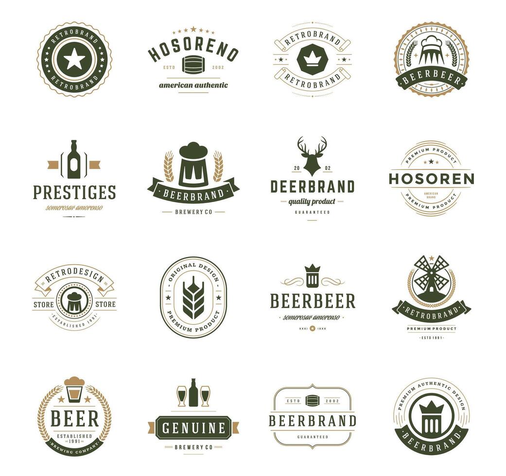 reeks bier logo's, badges en etiketten wijnoogst stijl vector