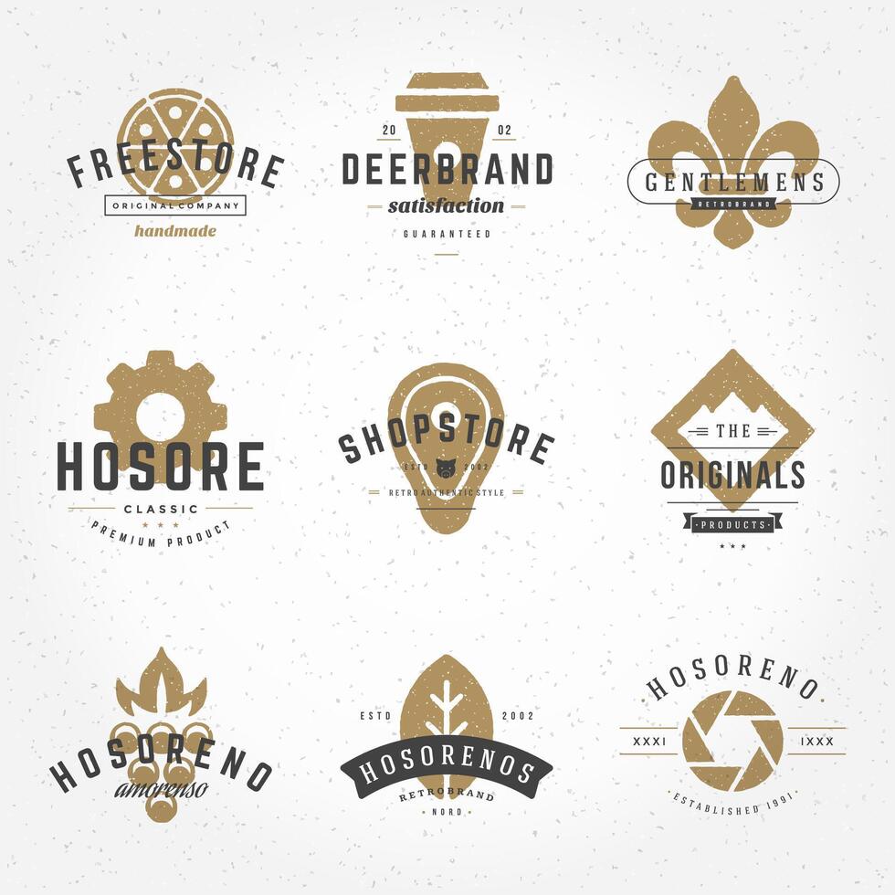 wijnoogst logos ontwerp hand- getrokken Sjablonen set. logotypes elementen verzameling vector