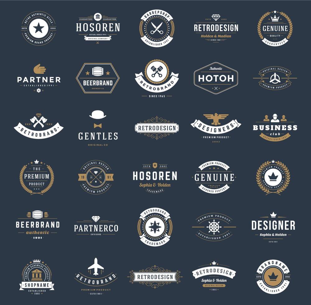 wijnoogst logos ontwerp Sjablonen set. vector