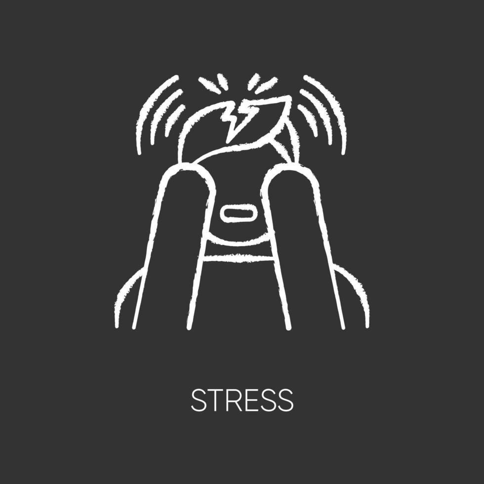 stress krijt pictogram. angst- en paniekaanval. emotioneel probleem. angst. migraine. boos persoon. bezorgd mannetje. psychologische kwestie. mentale stoornis. geïsoleerde vector schoolbordillustratie