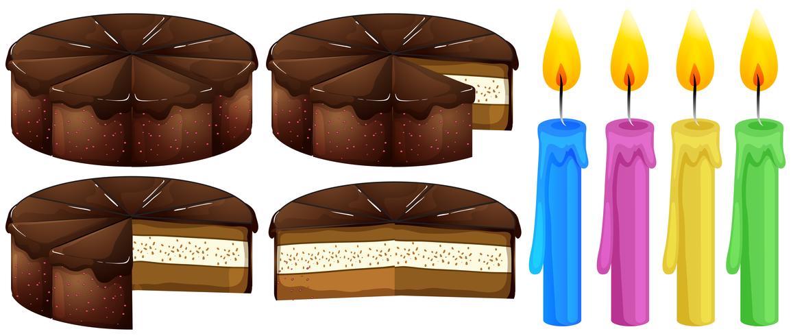 Chocoladecake en kaarsen vector