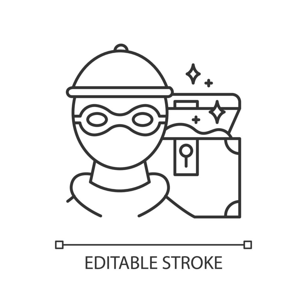 plunderende lineaire pictogram. schatten Jager. artefact overval. overval, inbraak. diefstal van artefact. dunne lijn illustratie. contour symbool. vector geïsoleerde overzichtstekening. bewerkbare streek