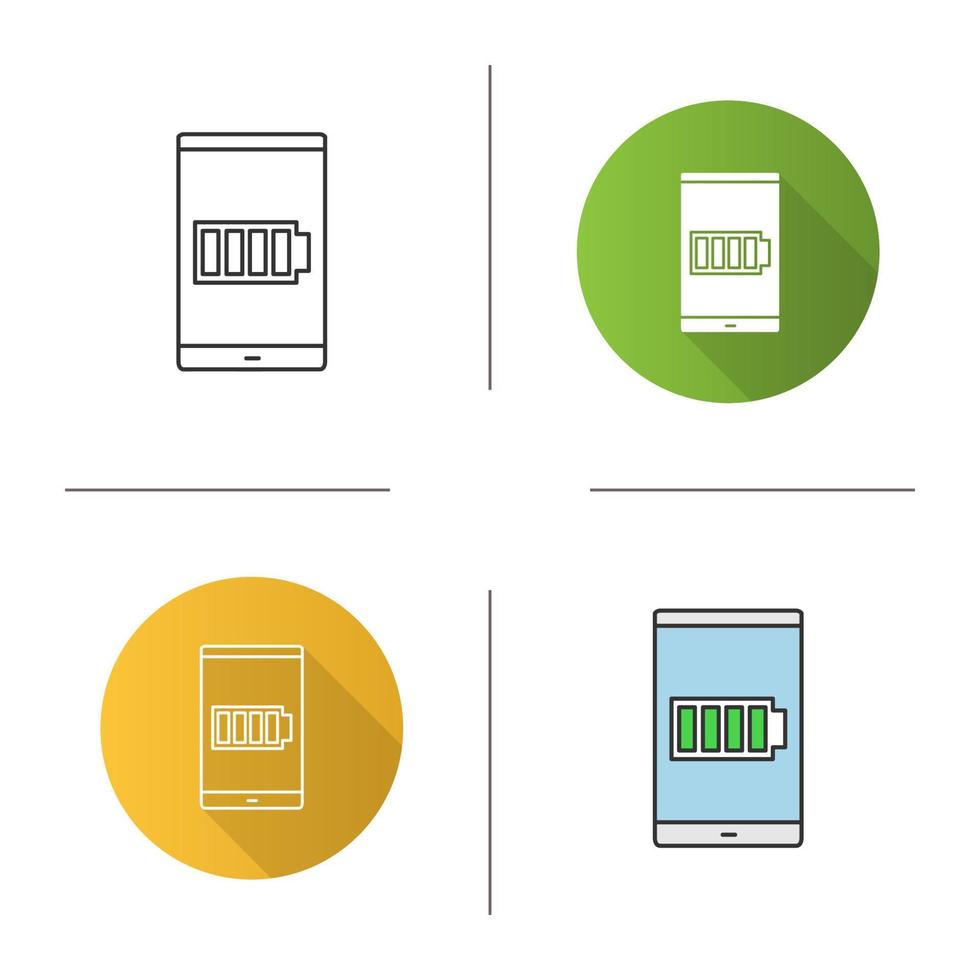 smartphone hoog batterijpictogram. batterij opladen. plat ontwerp, lineaire en kleurstijlen. geïsoleerde vectorillustraties vector