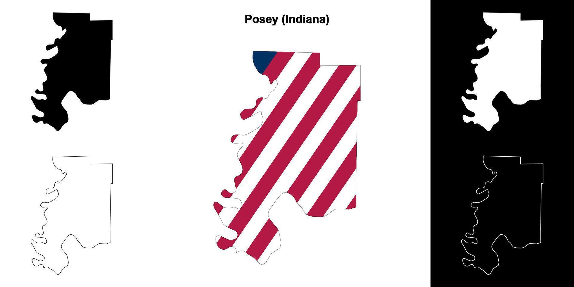 posey district, Indiana schets kaart reeks vector