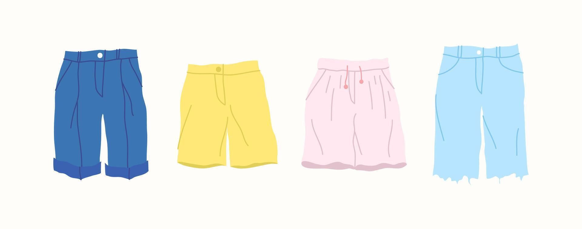 tekenfilm kleur verschillend type kleren mannetje shorts reeks vector