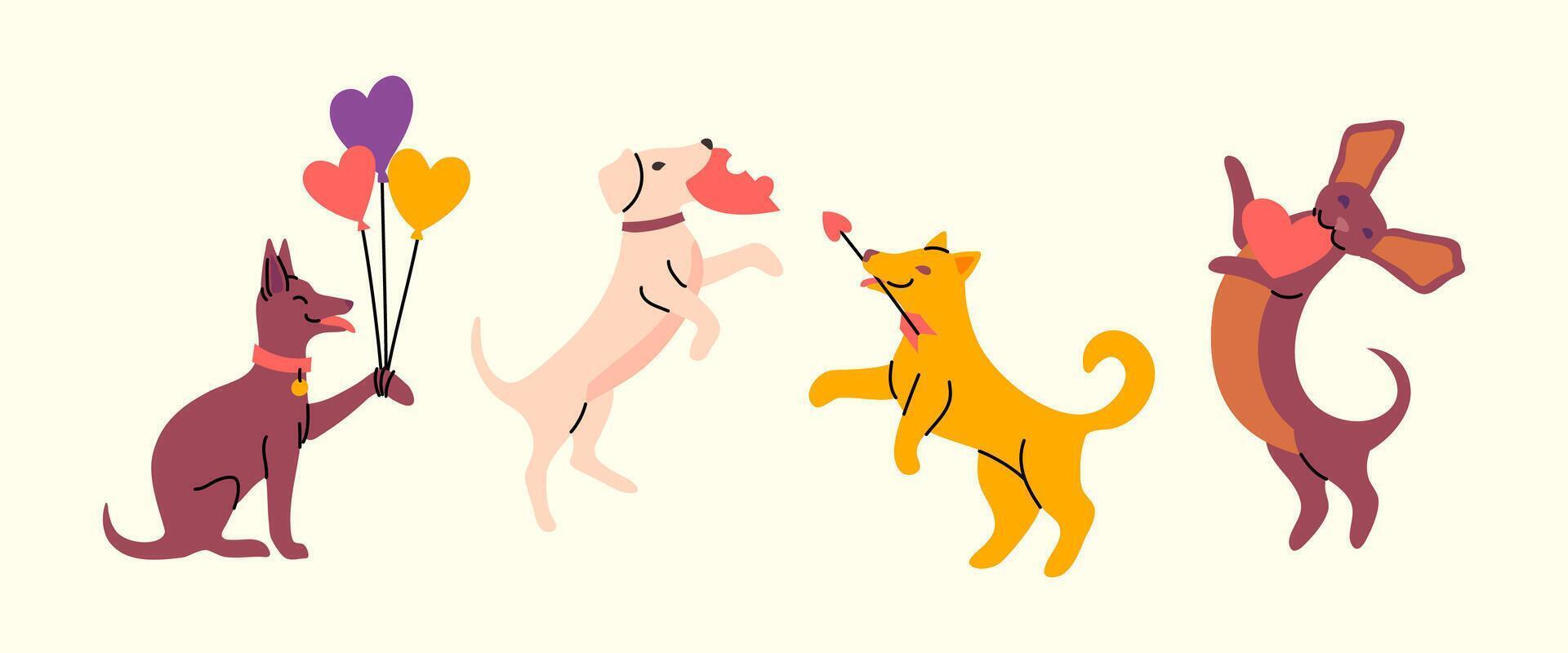 tekenfilm kleur Valentijn honden set. vector