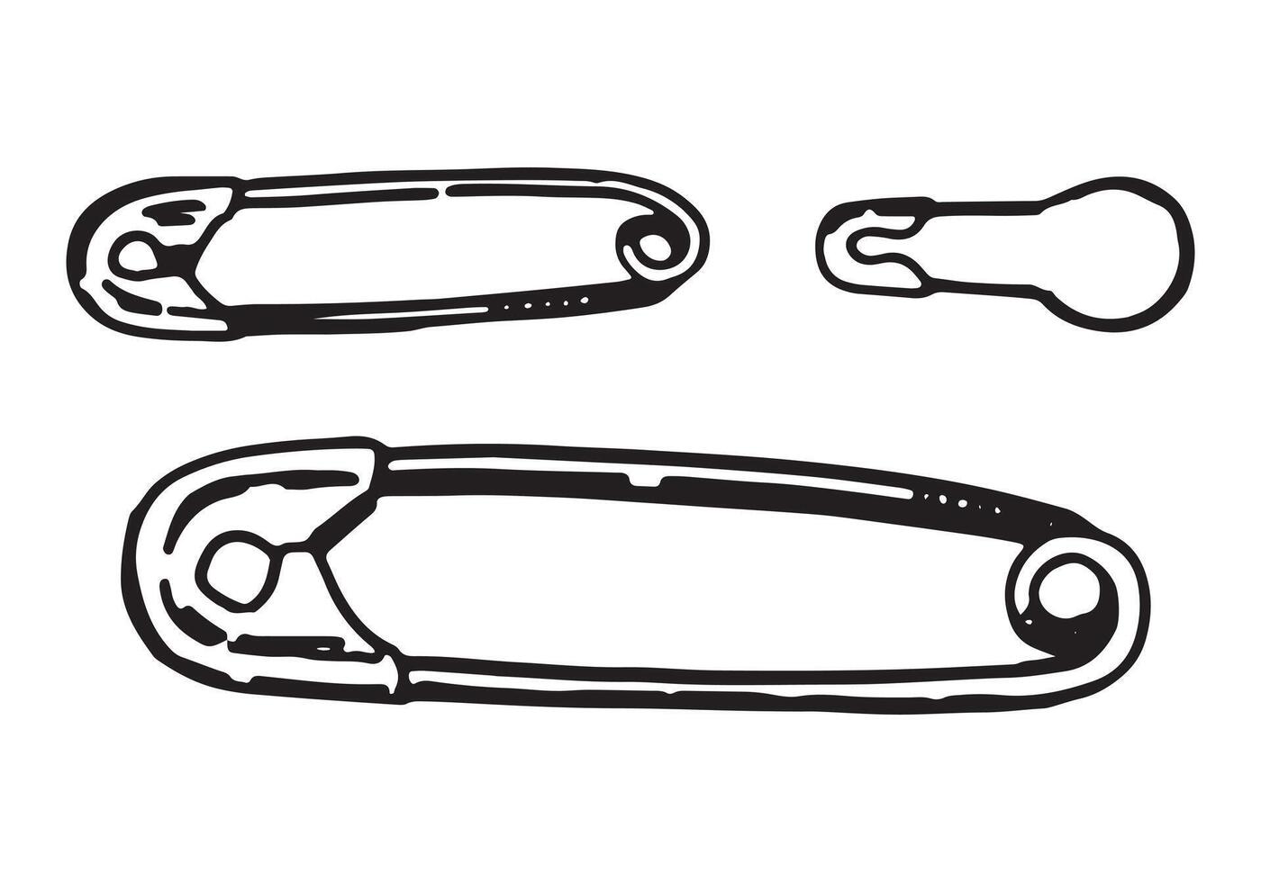 veiligheid pinnen en steek markeerstift schetsen set. naaien ambacht, kleermaker uitrusting krabbels. schets illustratie in retro gravure stijl. vector