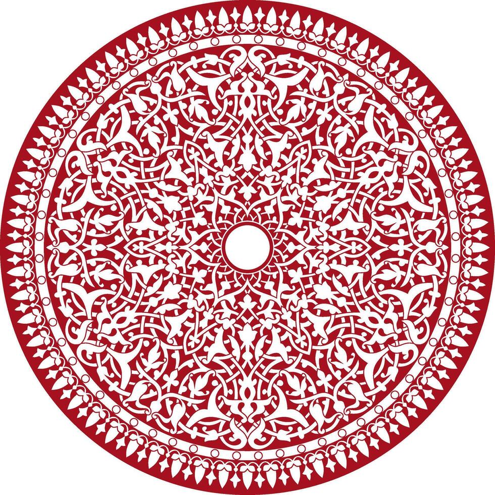 rood Arabisch nationaal ronde ornament. etnisch cirkel, oostelijk en Afrikaanse volkeren van Azië, Perzië, iran, Irak, Syrië. vector