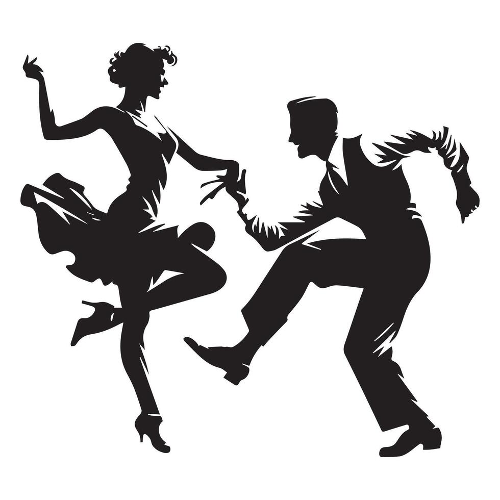 lindy hop dans illustratie in zwart en wit vector