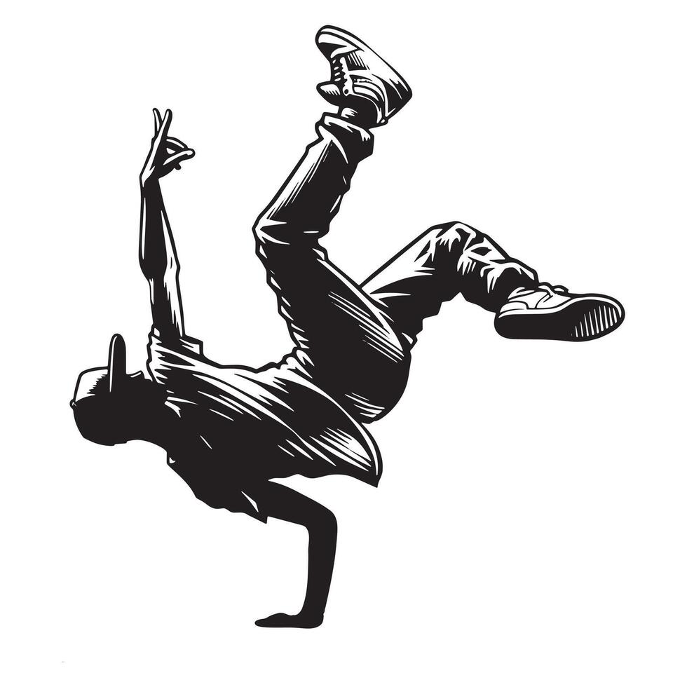 breakdancing illustratie in zwart en wit vector