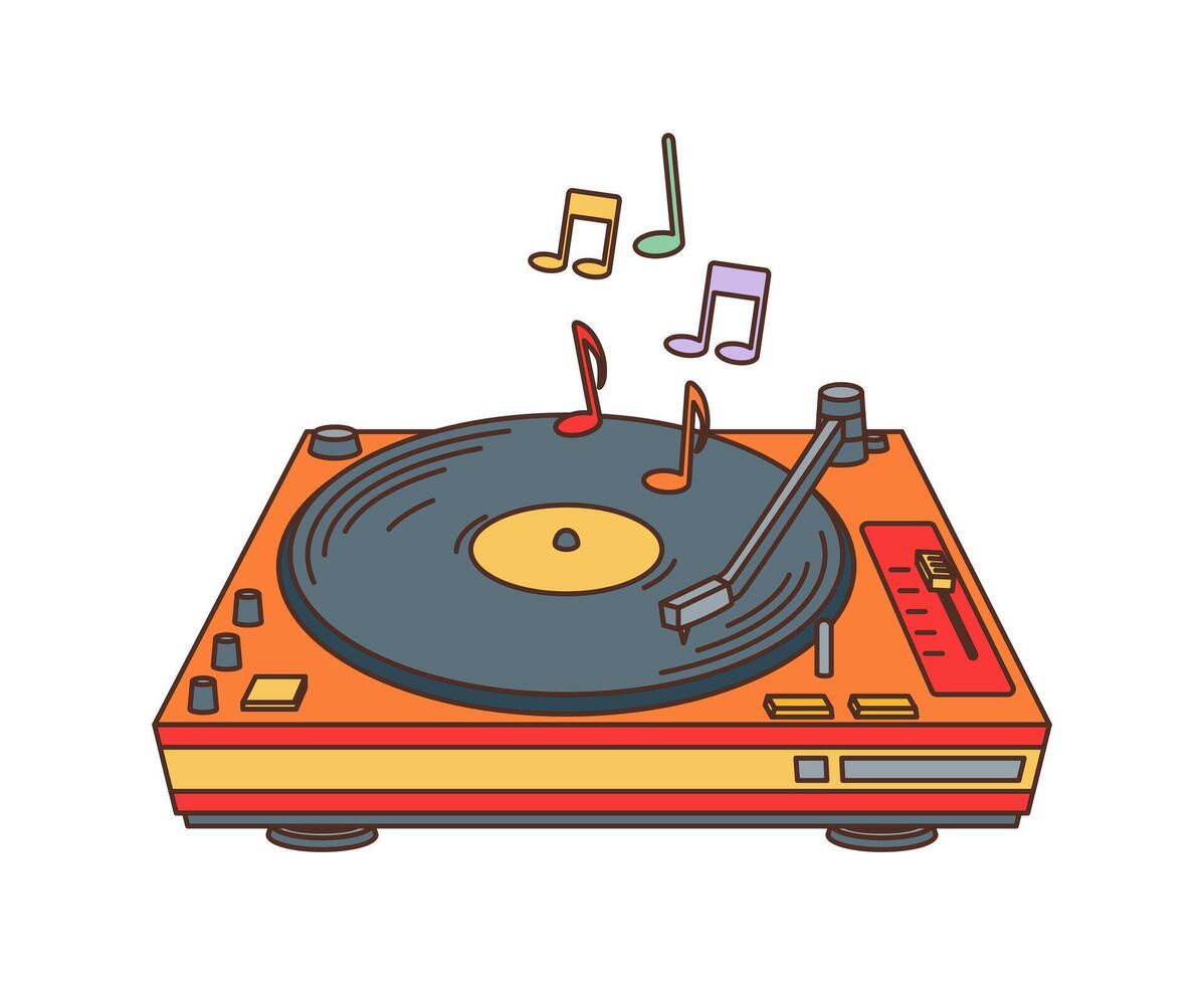 retro groovy vinyl muziek- speler, jaren 70 hippie symbool vector