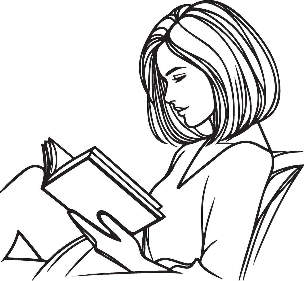 vrouw lezen boek schetsen tekening. vector