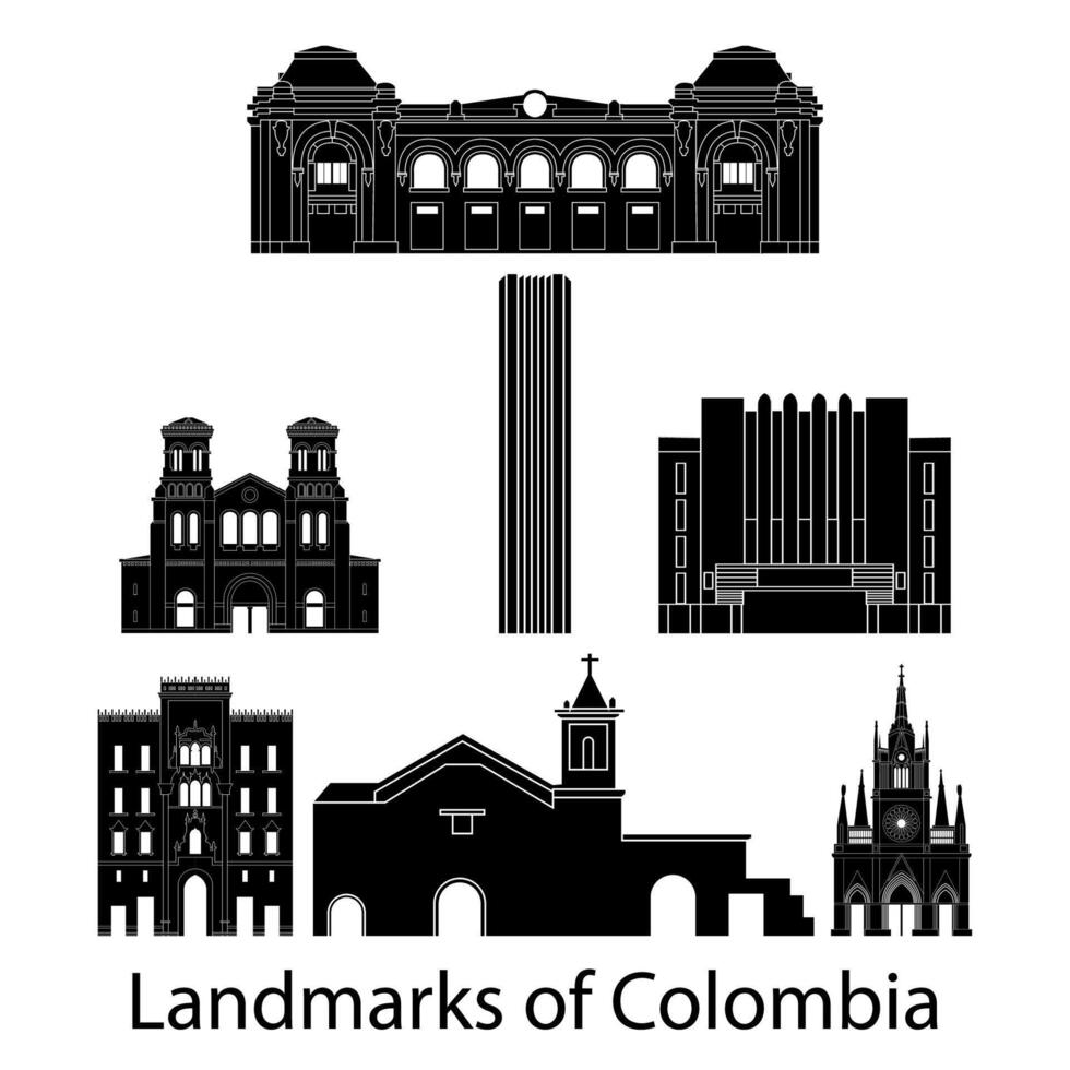 Colombia beroemd mijlpaal silhouet stijl vector