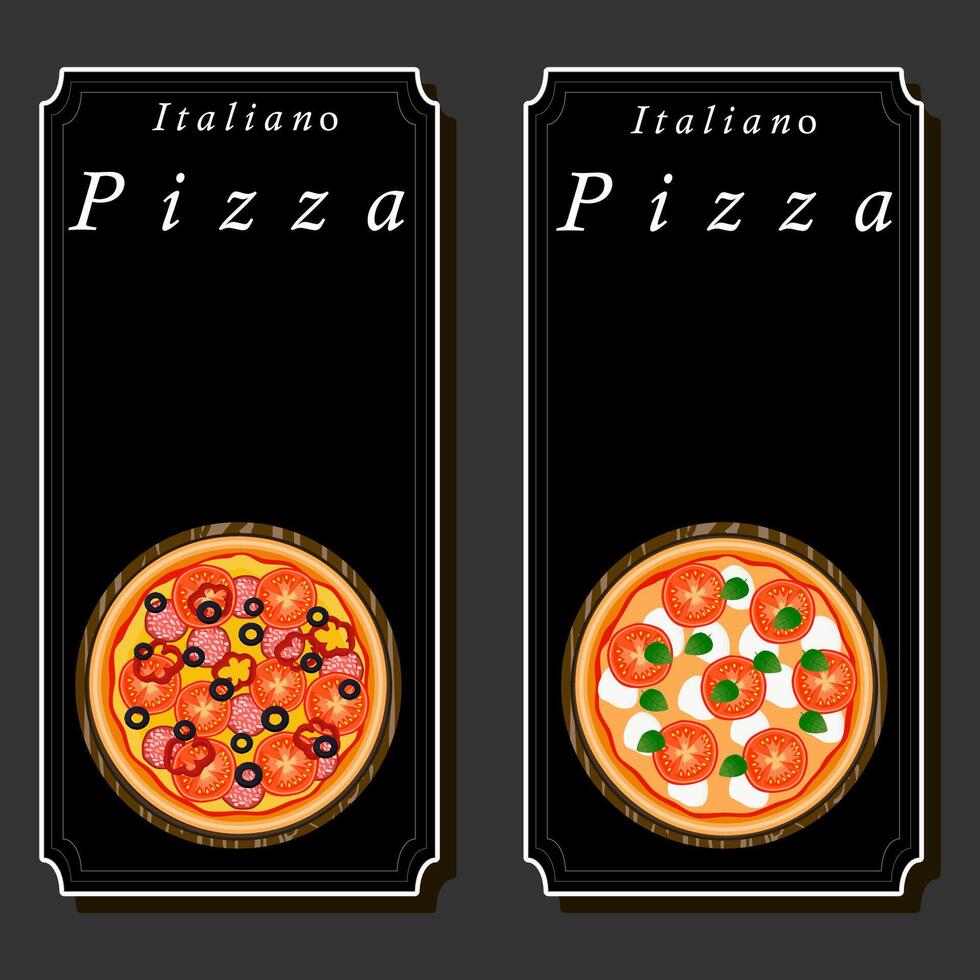 illustratie Aan thema groot heet smakelijk pizza naar pizzeria menu vector