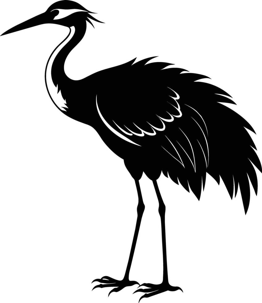 een silhouet van een kraan vogel staand Aan een wit achtergrond vector