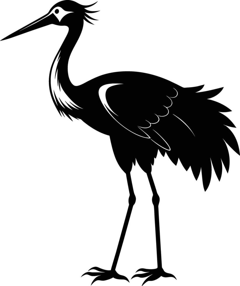 een silhouet van een kraan vogel staand Aan een wit achtergrond vector