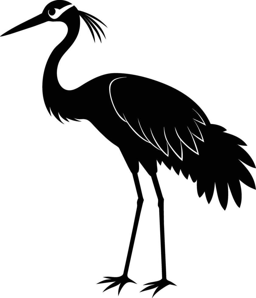 een silhouet van een kraan vogel staand Aan een wit achtergrond vector