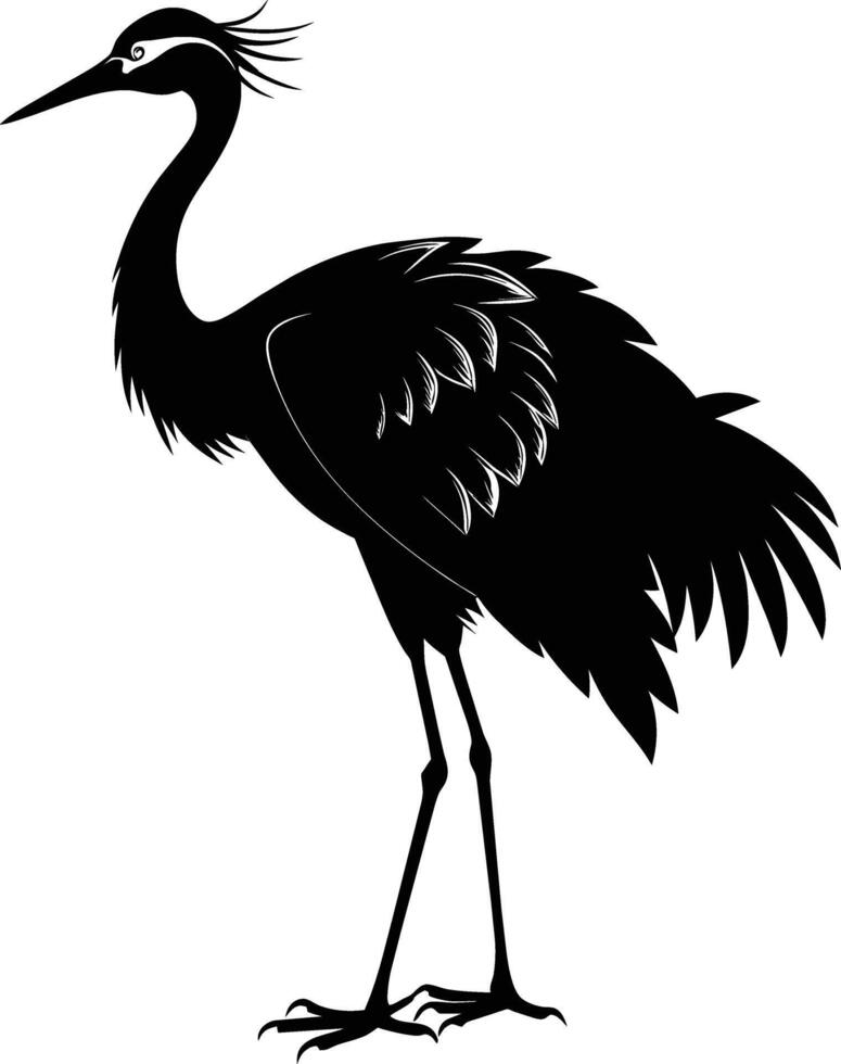 een silhouet van een kraan vogel staand Aan een wit achtergrond vector