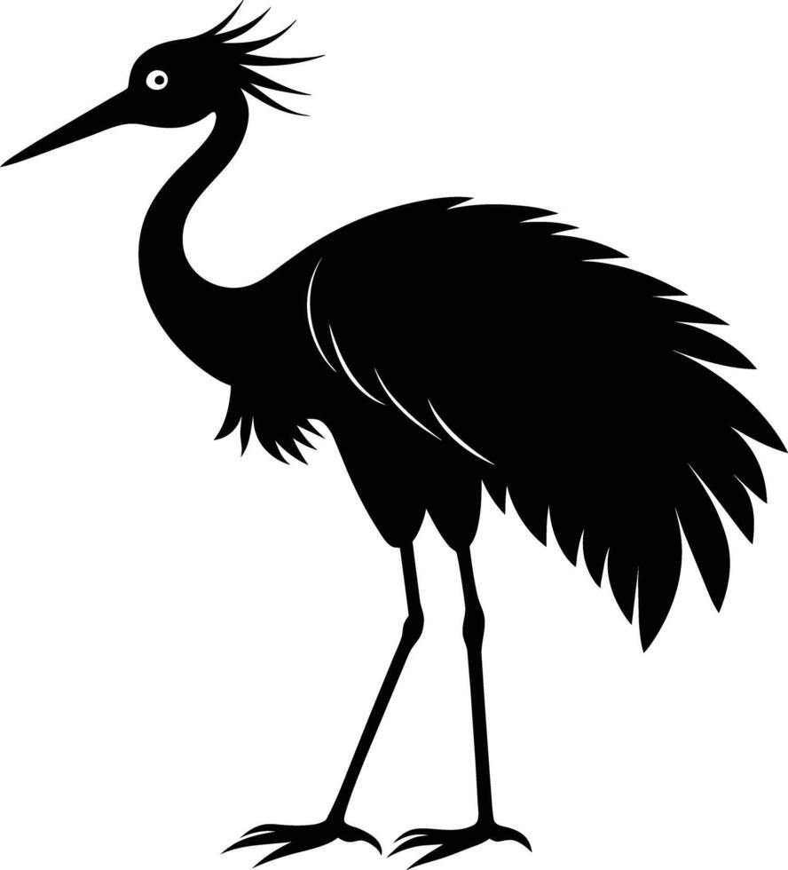 een silhouet van een kraan vogel staand Aan een wit achtergrond vector