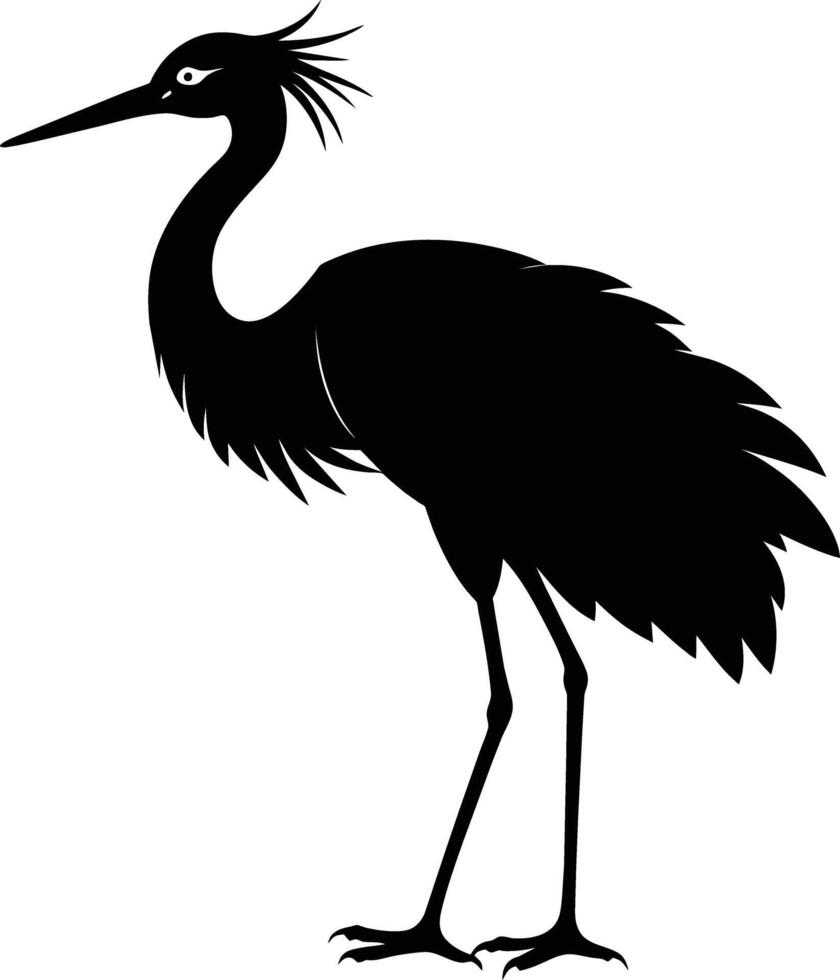 een silhouet van een kraan vogel staand Aan een wit achtergrond vector