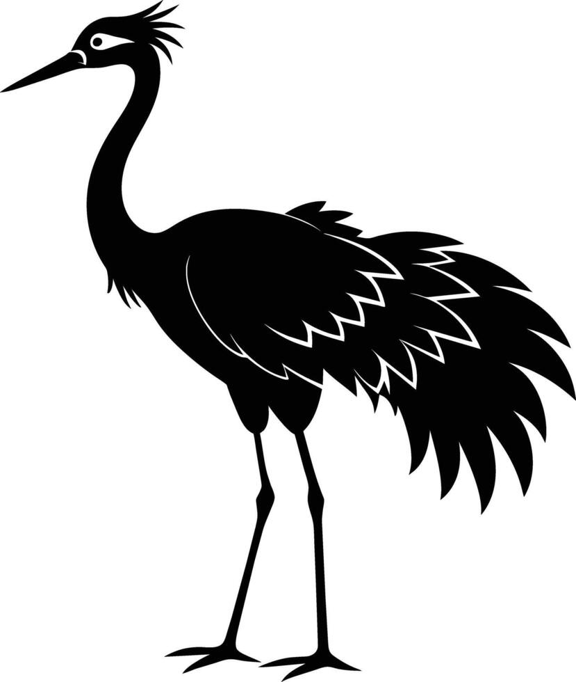 een silhouet van een kraan vogel staand Aan een wit achtergrond vector