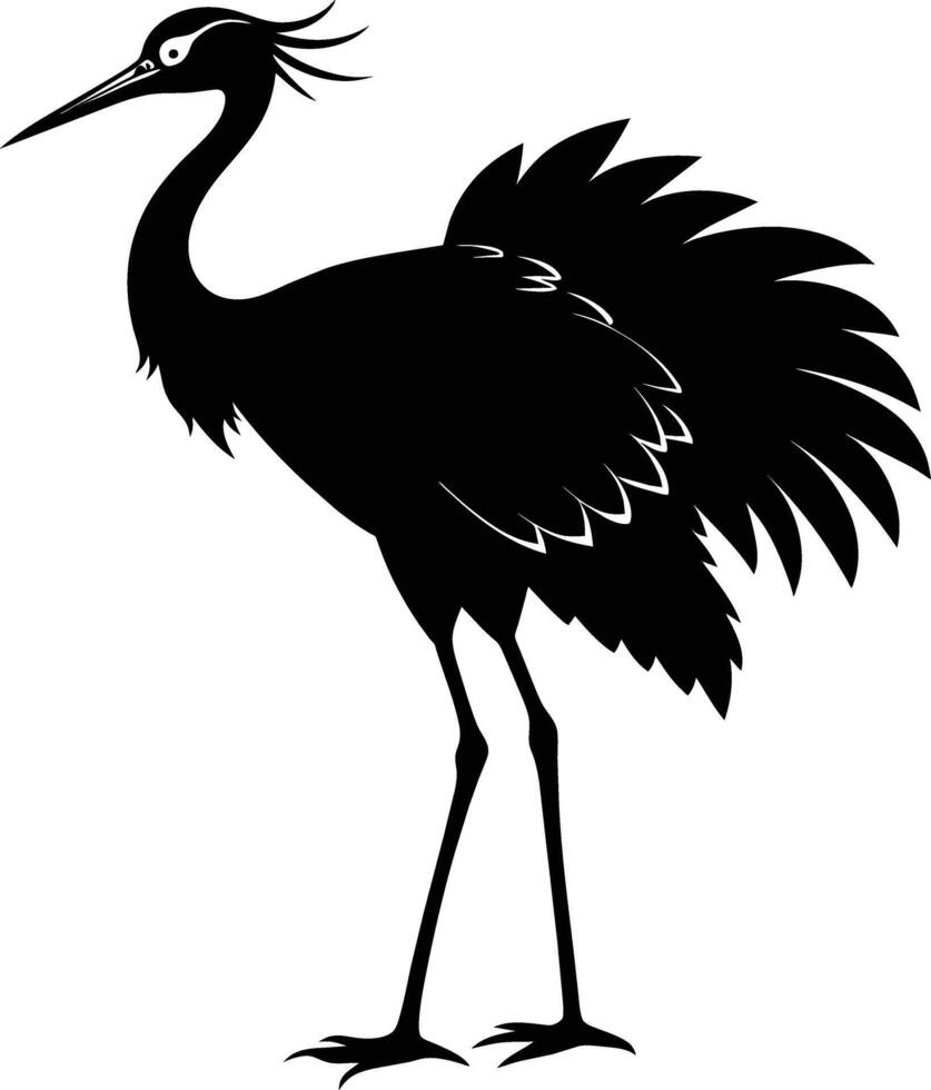 een silhouet van een kraan vogel staand Aan een wit achtergrond vector