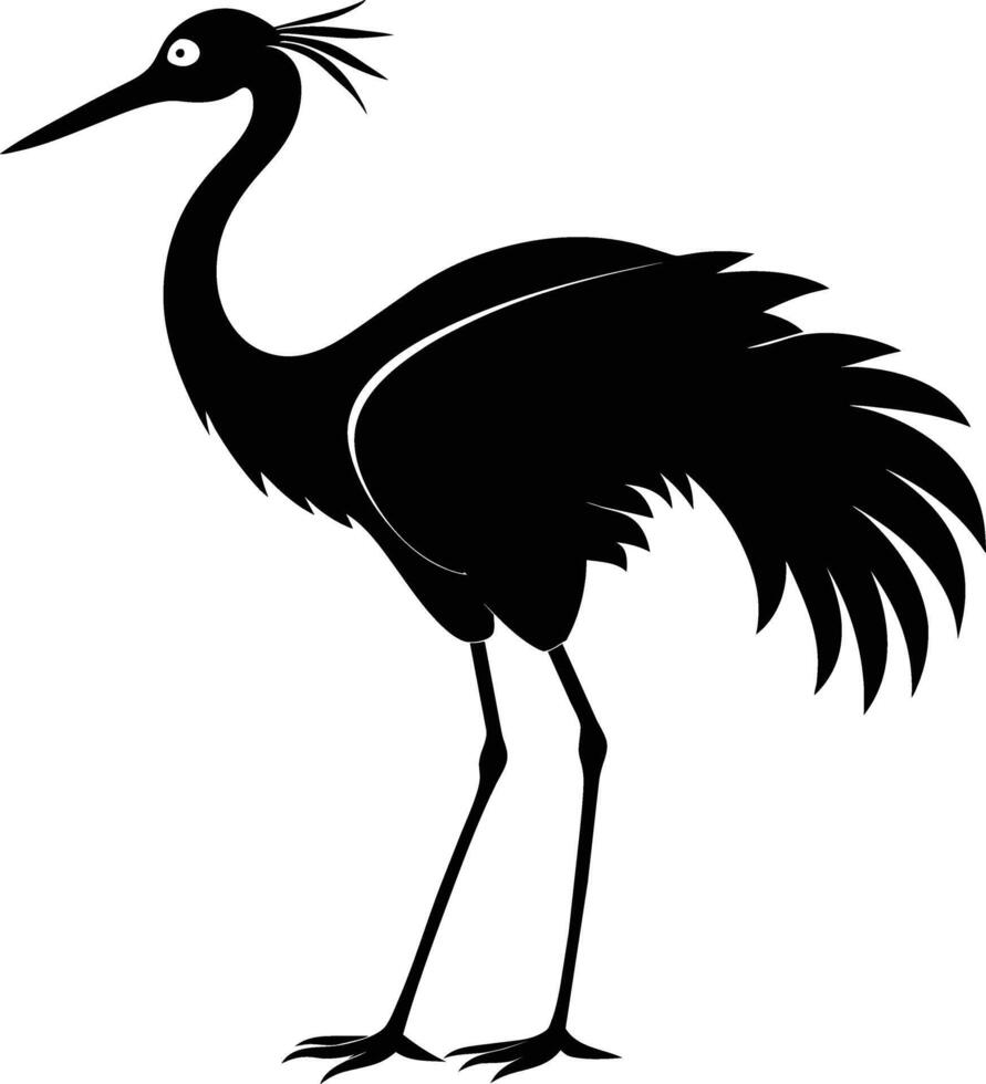 een silhouet van een kraan vogel staand Aan een wit achtergrond vector