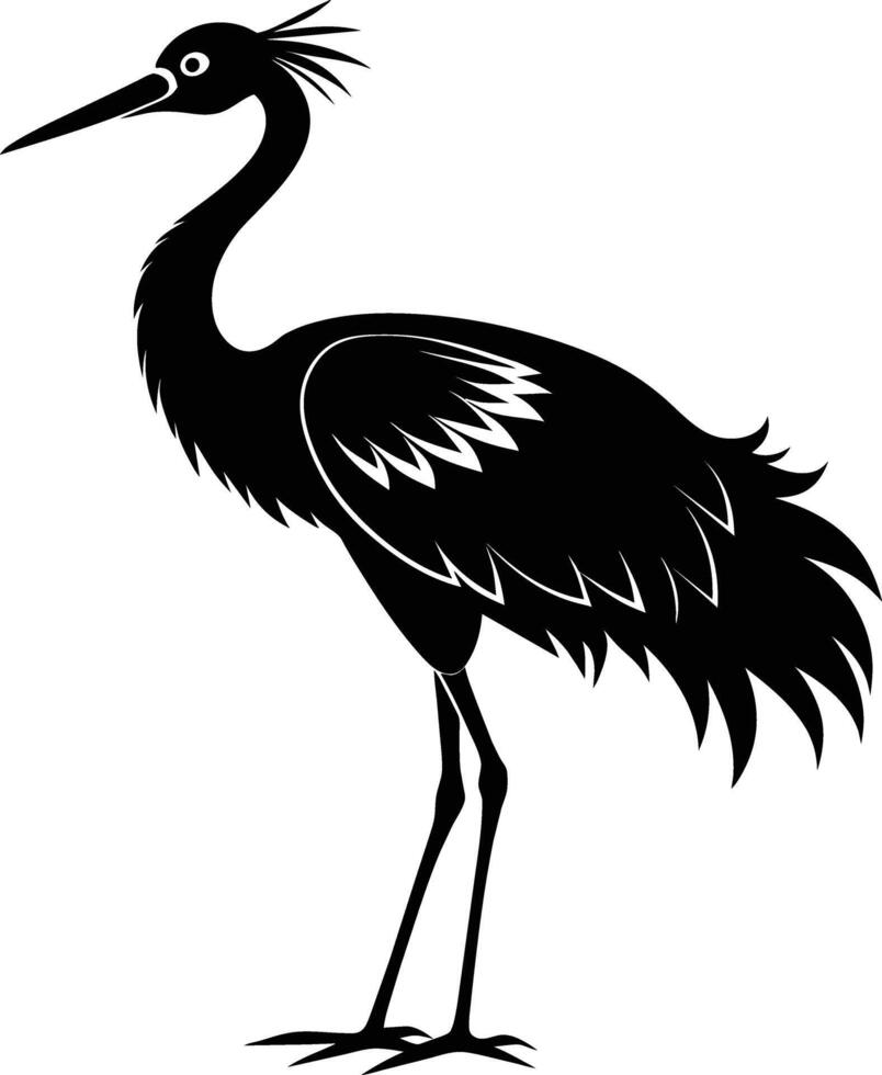 een silhouet van een kraan vogel staand Aan een wit achtergrond vector